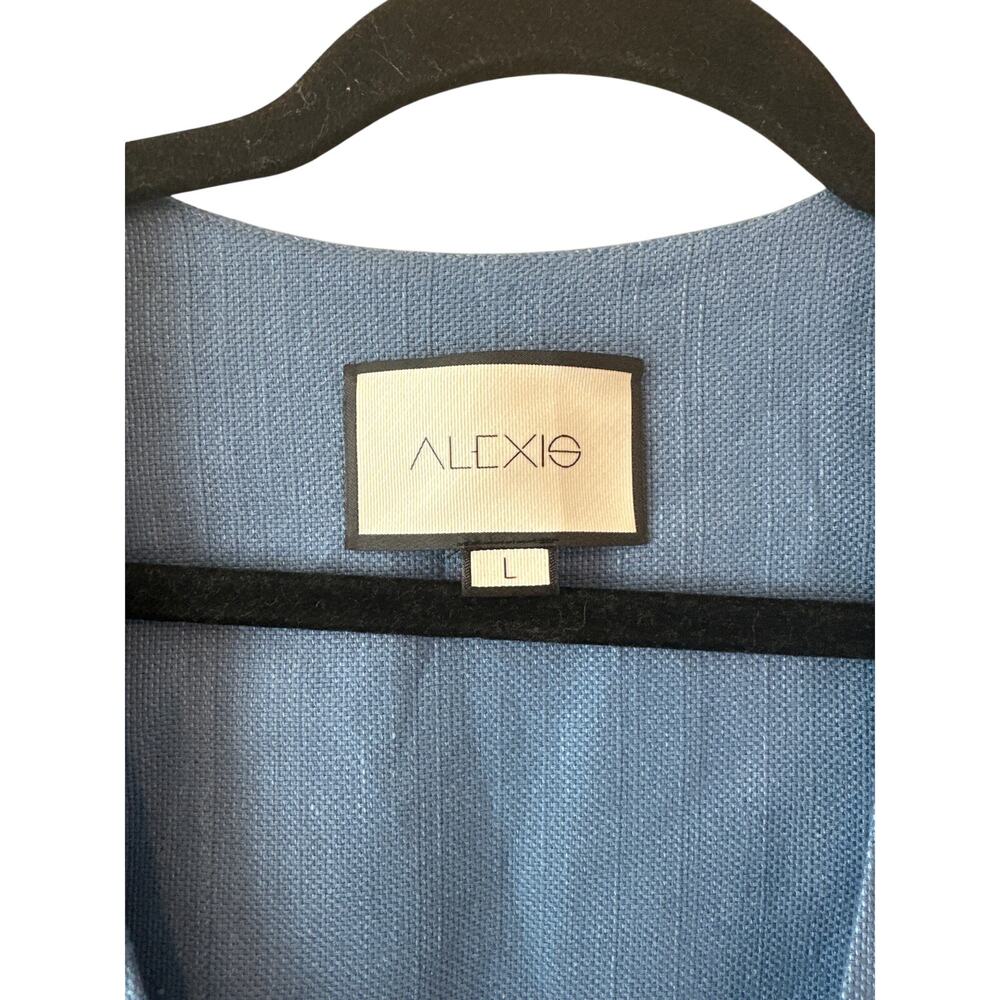 Alexis Jameela Shell Blue Linen Maxi Dress Tie Front Button Size L - Picture 5 of 16